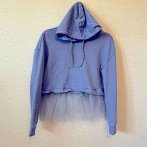 Stylish Blue Hoodie with Tulle Detail